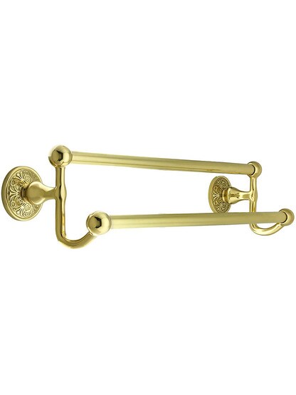 18 inch Brass Double Towel Bar with Lancaster Rosettes in Polished Brass.